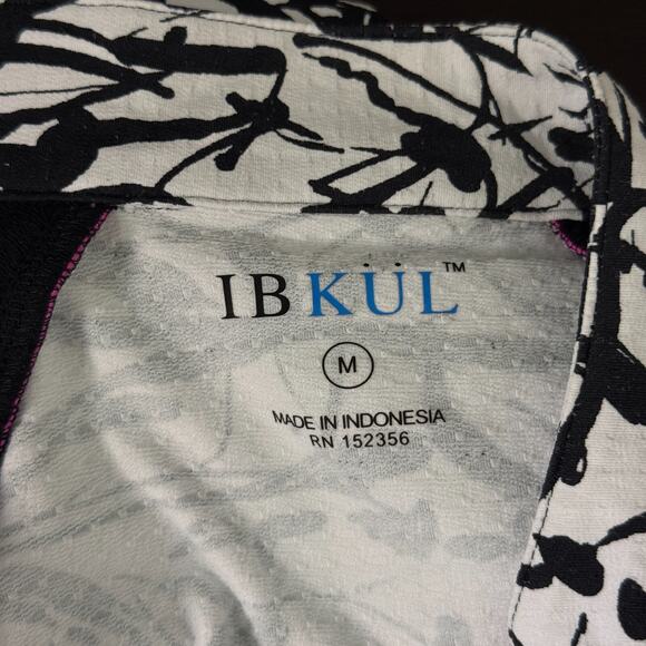 Ibkul Top Women Medium Abstract Black White Pink Zip Athletic Golf Tennis Active - Picture 3 of 8